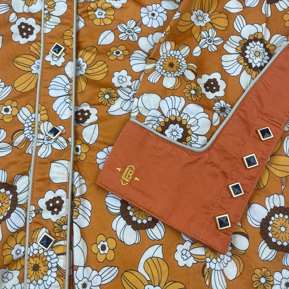 Wrangler x Leon Bridges Western Snap Shirt Women XL Orange Floral Retro 70s - Picture 4 of 10